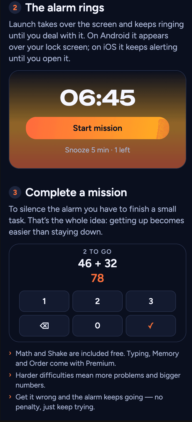 A Launch math mission: 46 + 32 with a number pad to enter the answer.